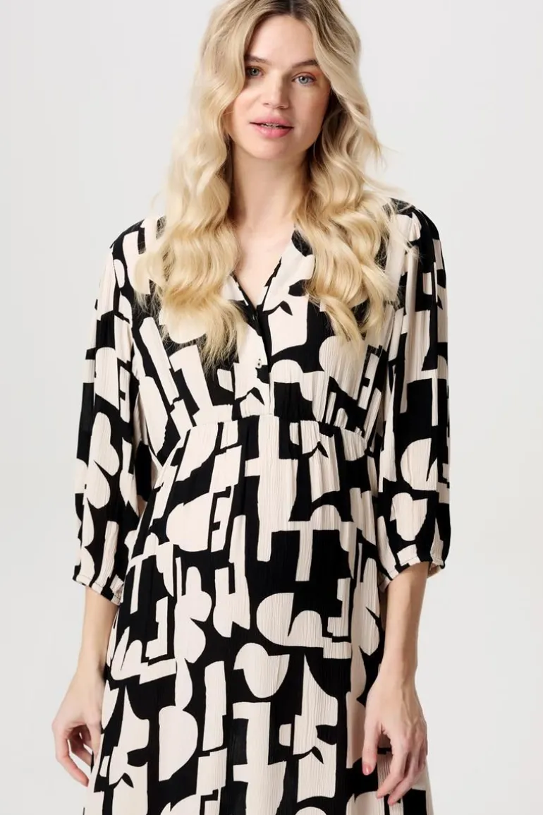 jurk_met_voedingsfunctie__5.webp Noppies Jurken | Jurken<Jurk Met Voedingsfunctie Lieksa - Monochrome All Over Print